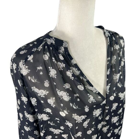 Vince Silk Blouse Size XSmall Sheer Calico Floral Print - Picture 11 of 12